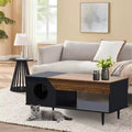 TROPOW 45'' Black Coffee Table Cat Tables Living Room with Storage Drawer, Wooden Rustic Coffee Tables with Cat House