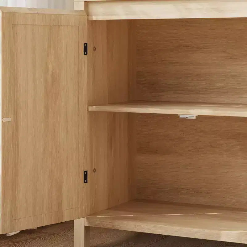 Madia/credenza di metà secolo con ante in rattan e ripiano regolabile