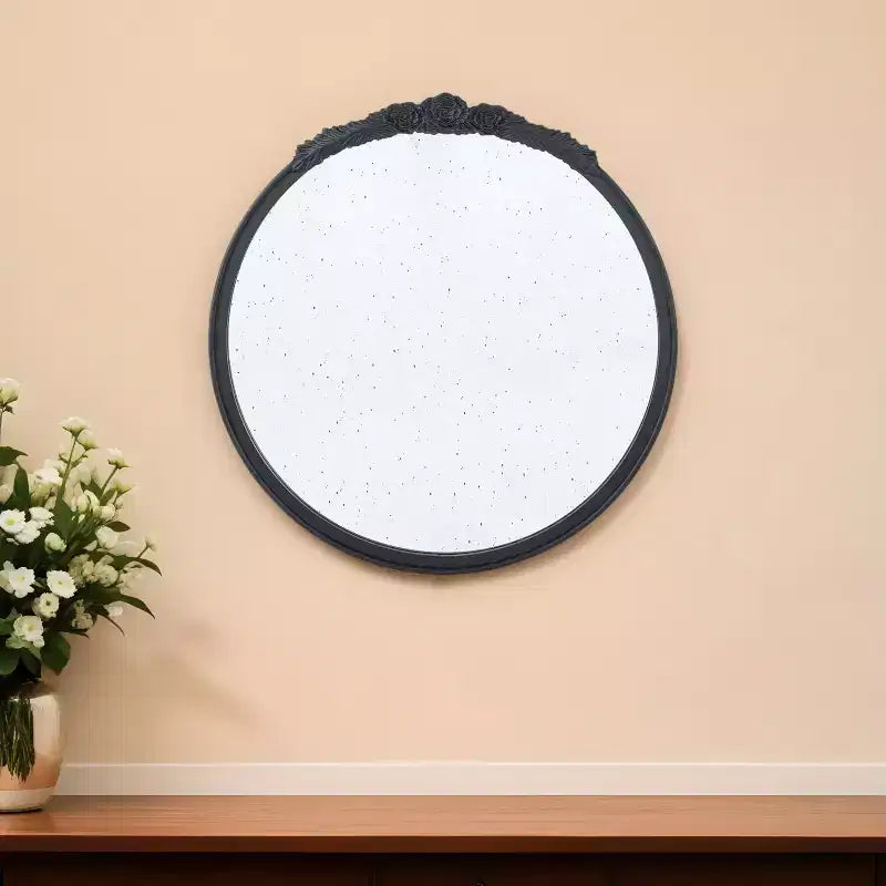 Specchio rotondo da 30" con vetro anticato e cornice nera a corona