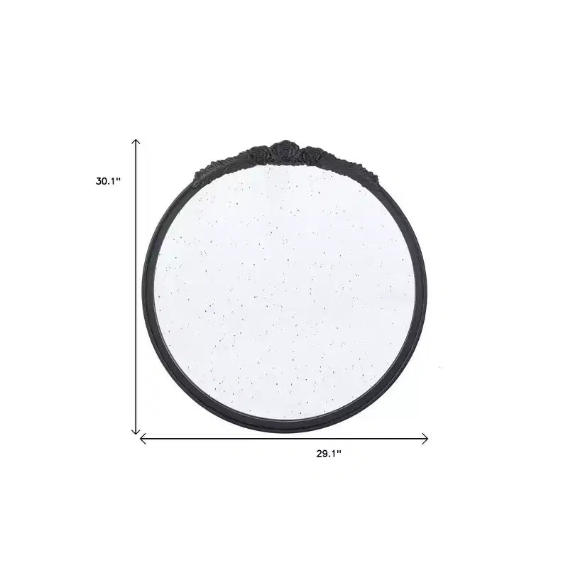 Specchio rotondo da 30" con vetro anticato e cornice nera a corona