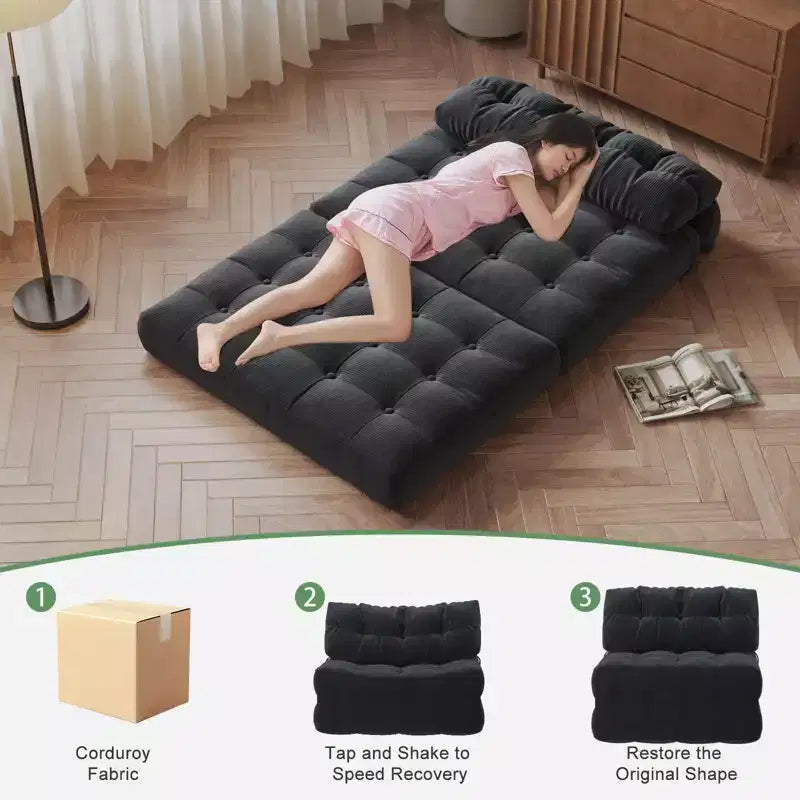 Divano letto pieghevole, divano pieghevole da pavimento con cuscino in velluto a coste