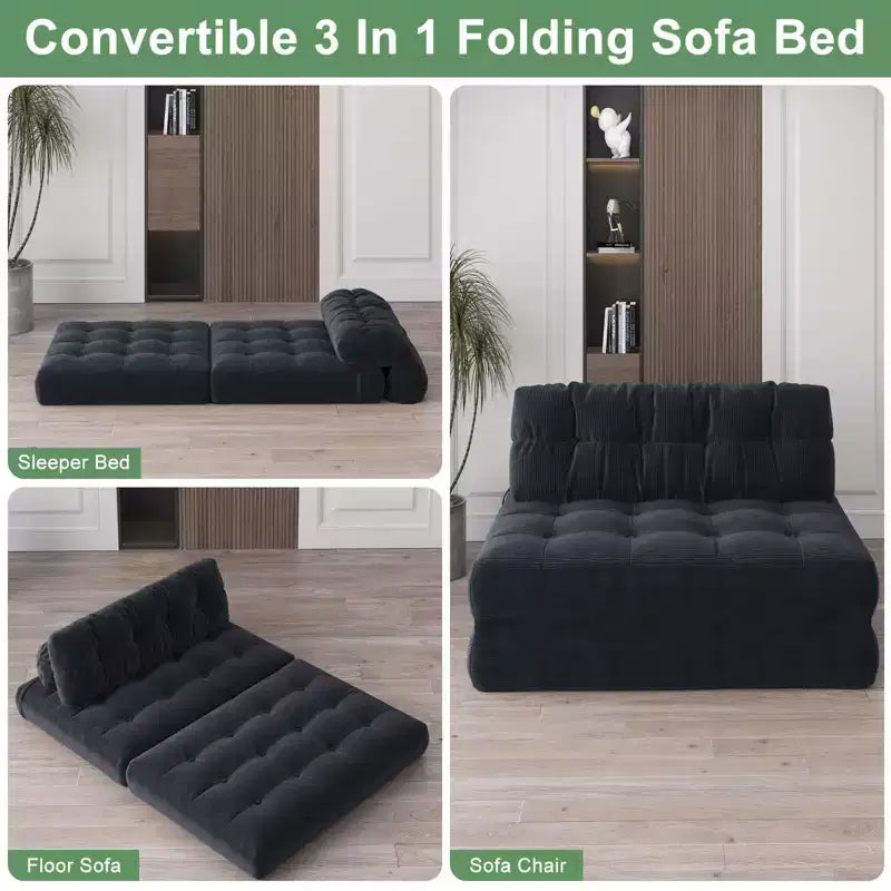 Divano letto pieghevole, divano pieghevole da pavimento con cuscino in velluto a coste