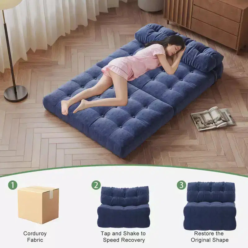 Divano letto pieghevole, divano pieghevole da pavimento con cuscino in velluto a coste