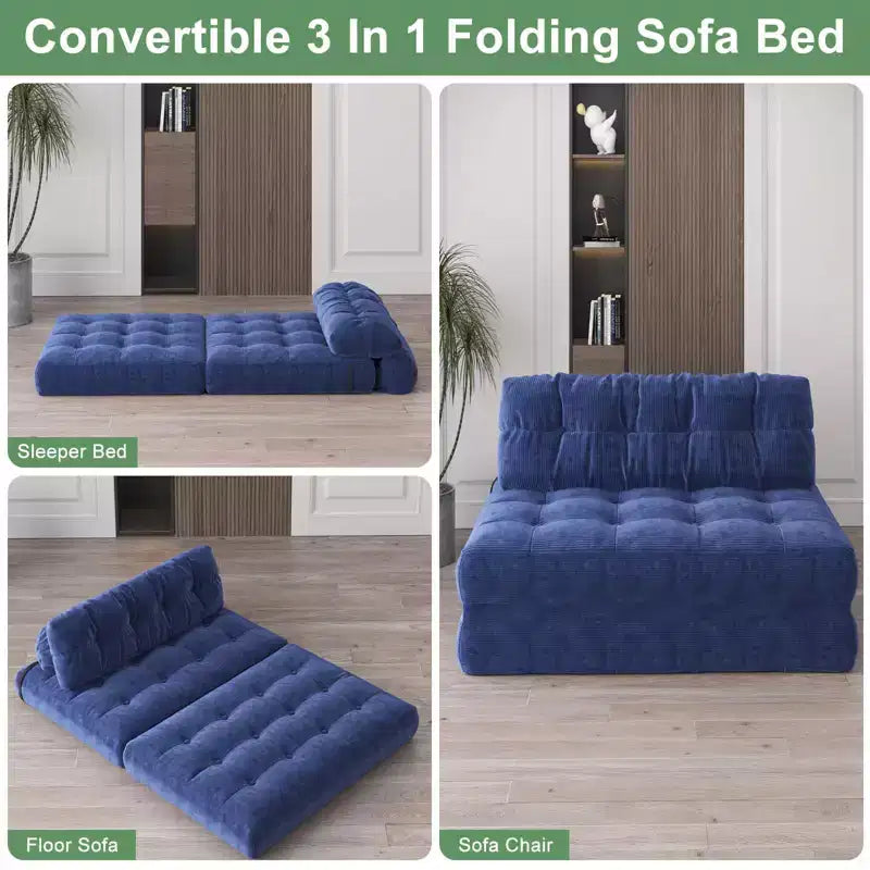 Divano letto pieghevole, divano pieghevole da pavimento con cuscino in velluto a coste