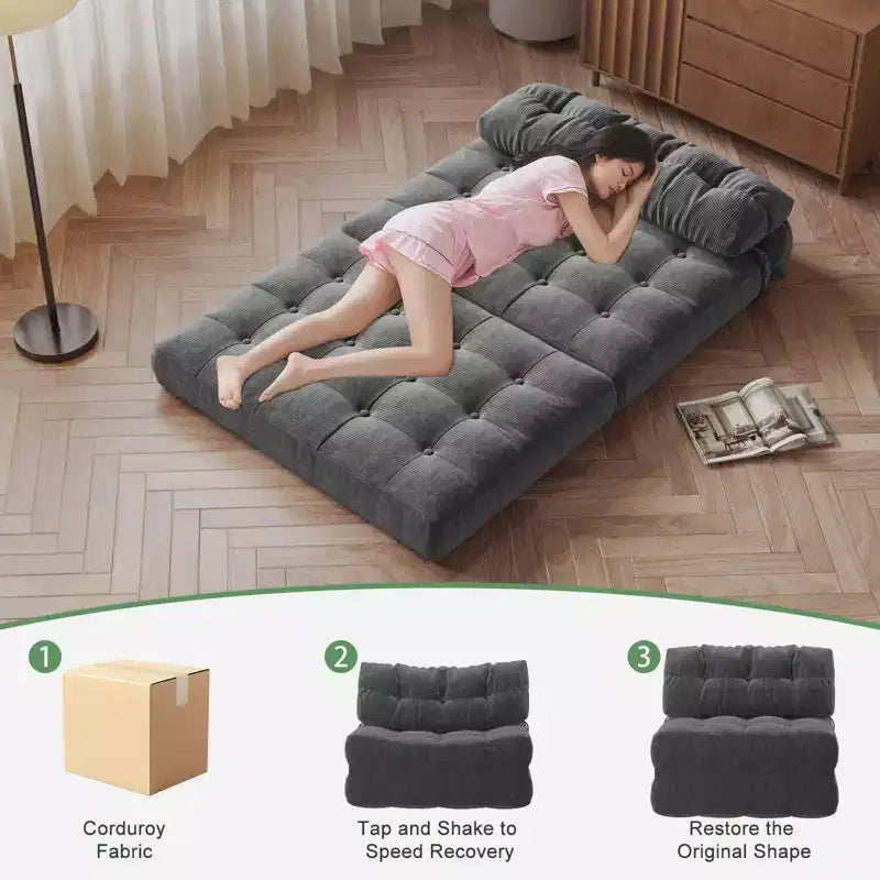 Divano letto pieghevole, divano pieghevole da pavimento con cuscino in velluto a coste