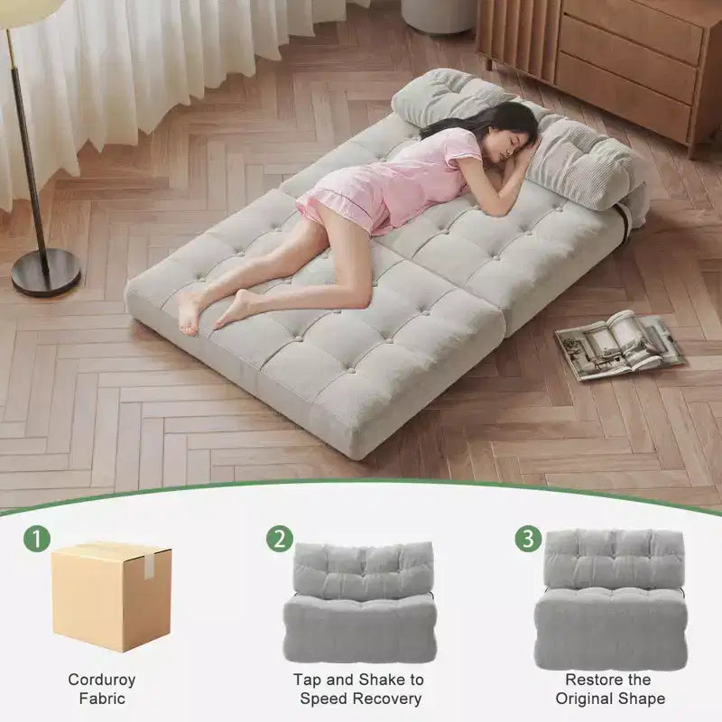 Divano letto pieghevole, divano pieghevole da pavimento con cuscino in velluto a coste