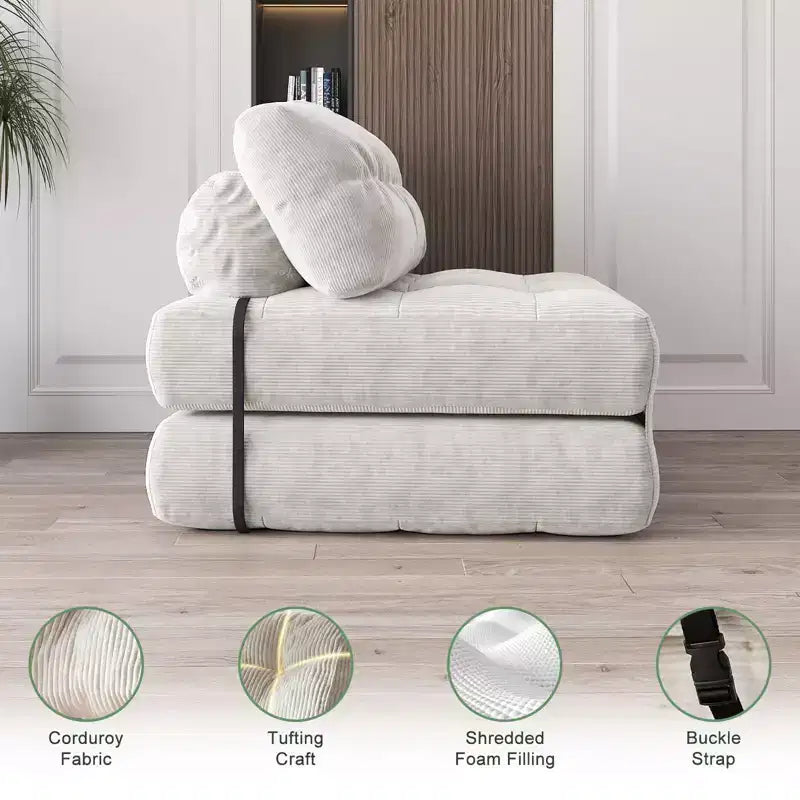 Divano letto pieghevole, divano pieghevole da pavimento con cuscino in velluto a coste