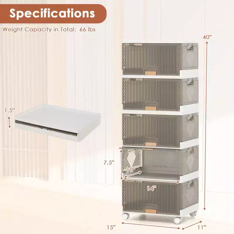 Contenitori impilabili a 5 cubi con ruote rimovibili – 85 L
