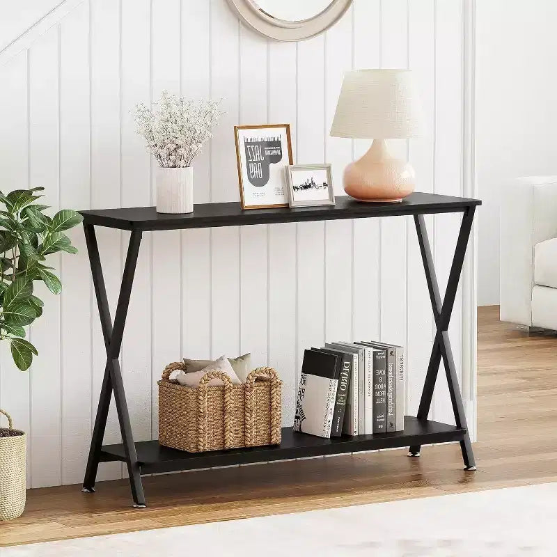Coolmee 2-Tier Narrow Console Table, Small Entryway Table, Display Table with Shelves, Sofa Table for Living Room Hallway Entryway Foyer