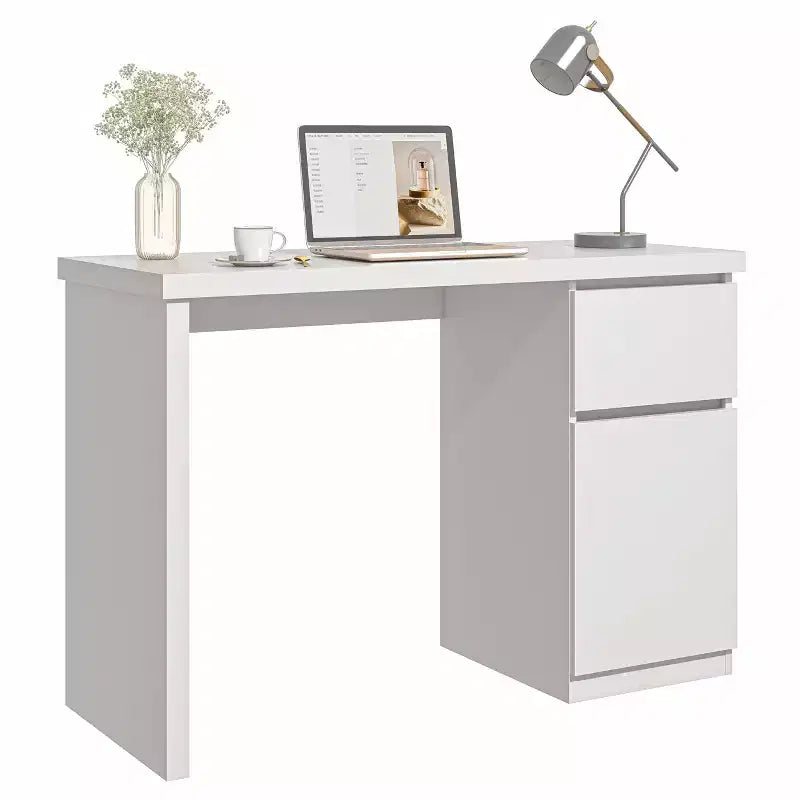 Sandinrayli Computer Desk with Drawers, 43 Inch Wood Work Desk, Home Office PC Desk Workstation with Storage, White