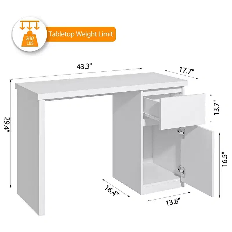 Scrivania da 43" per ufficio con cassetti – Bianco