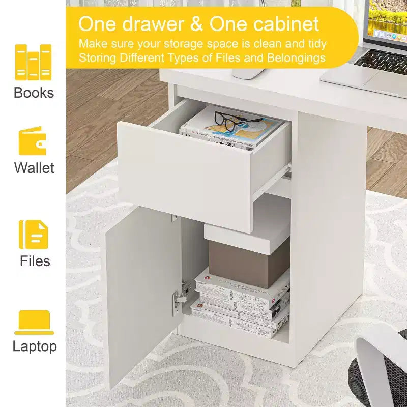 Scrivania da 43" per ufficio con cassetti – Bianco