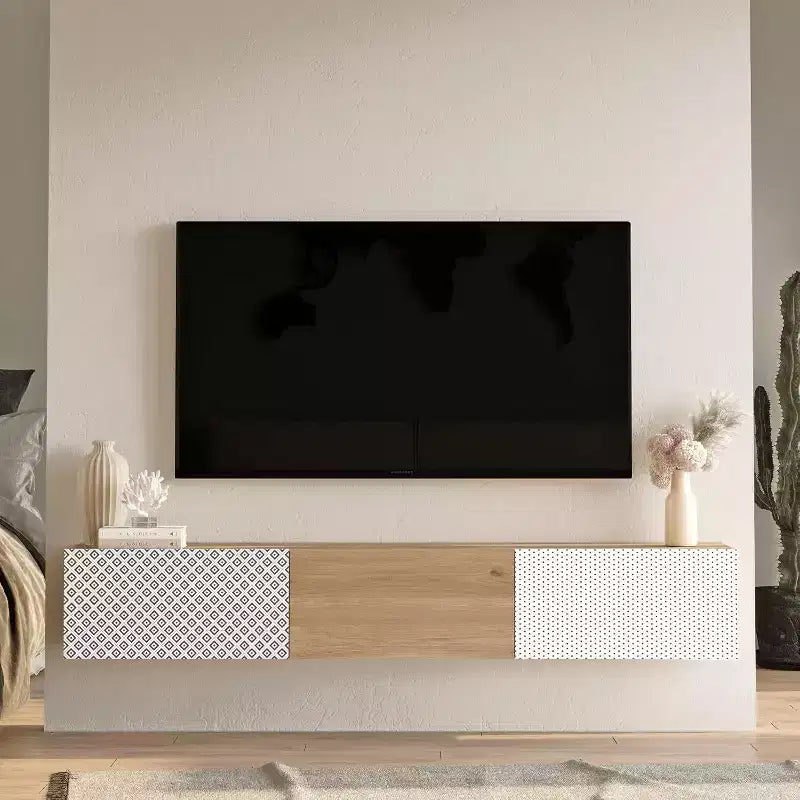 HomeStock TV Unit Entertainment Center Console with Storage Shelves & Doors