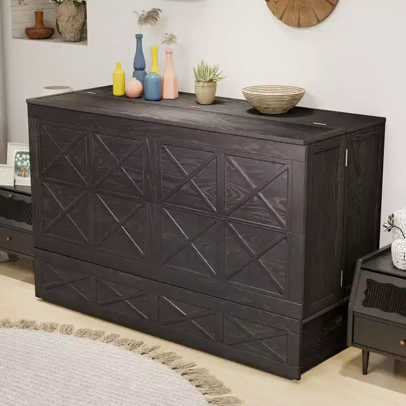 Letto a scomparsa Queen con telaio in legno massello, cassetti e caricatore integrato 62,05''x39,76''