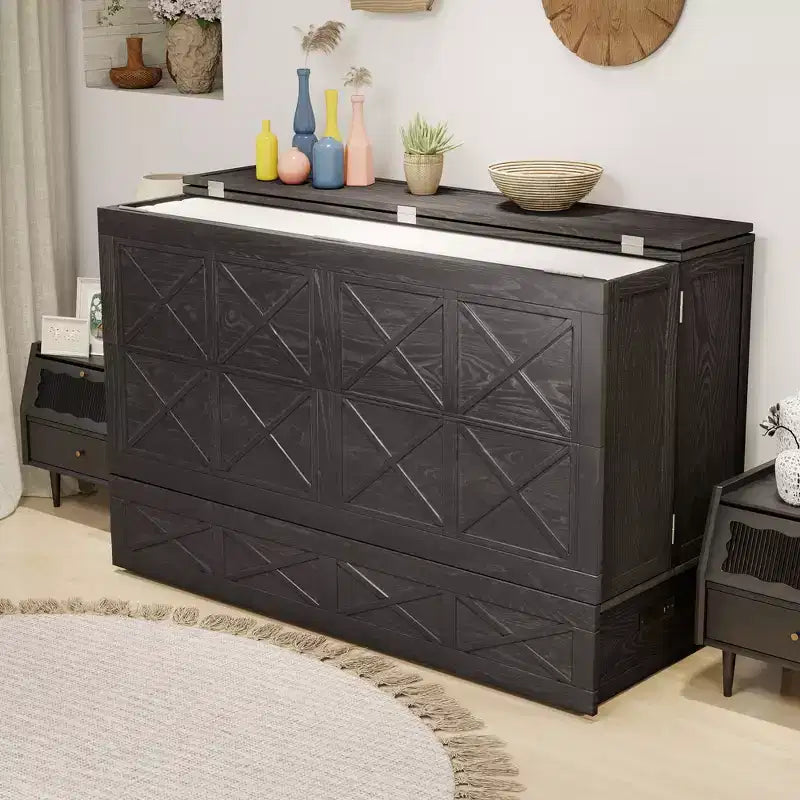Letto a scomparsa Queen con telaio in legno massello, cassetti e caricatore integrato 62,05''x39,76''