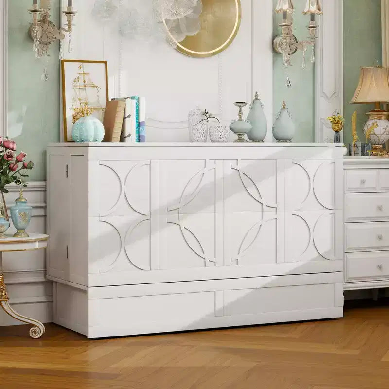 Letto a scomparsa Queen con telaio in legno massello, cassetti e caricatore integrato 62,05''x39,76''