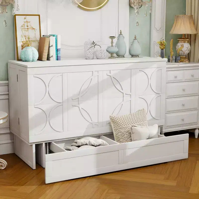 Letto a scomparsa Queen con telaio in legno massello, cassetti e caricatore integrato 62,05''x39,76''