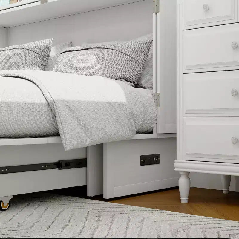 Letto a scomparsa Queen con telaio in legno massello, cassetti e caricatore integrato 62,05''x39,76''