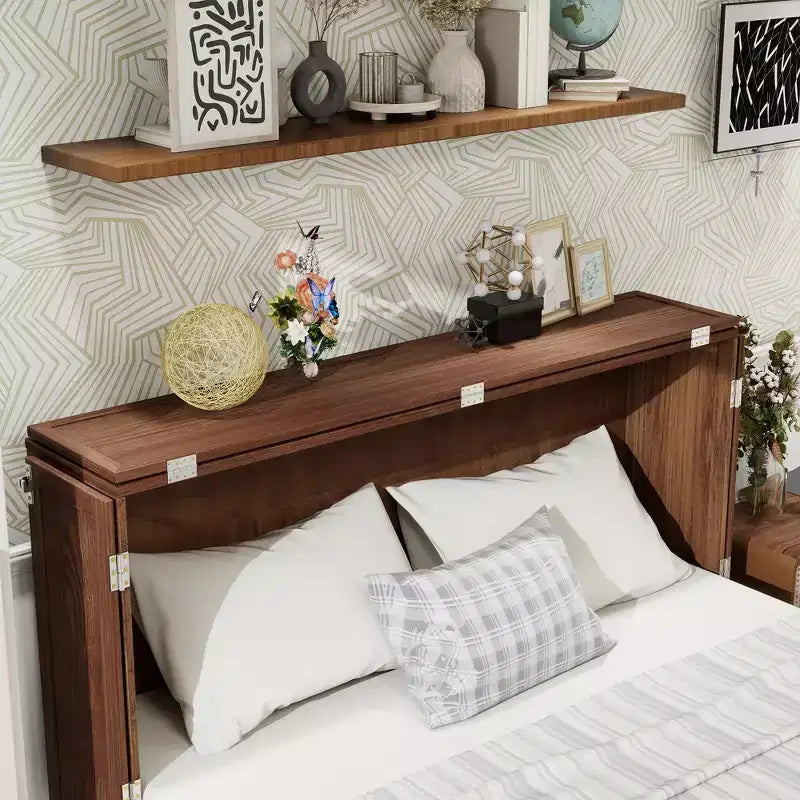 Letto a scomparsa Queen con telaio in legno massello, cassetti e caricatore integrato 62,05''x39,76''