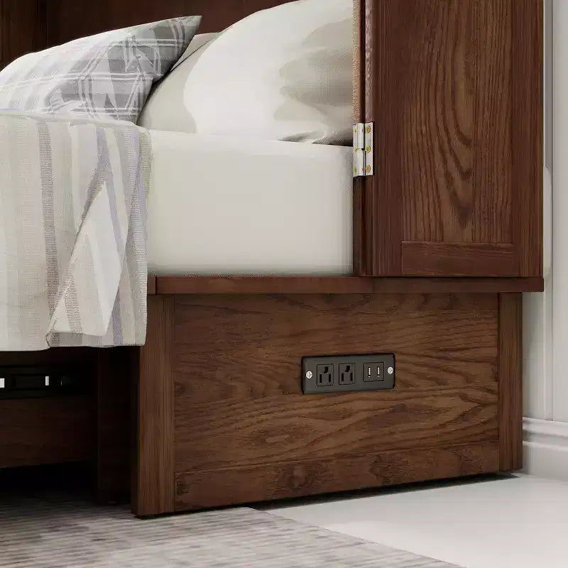 Letto a scomparsa Queen con telaio in legno massello, cassetti e caricatore integrato 62,05''x39,76''