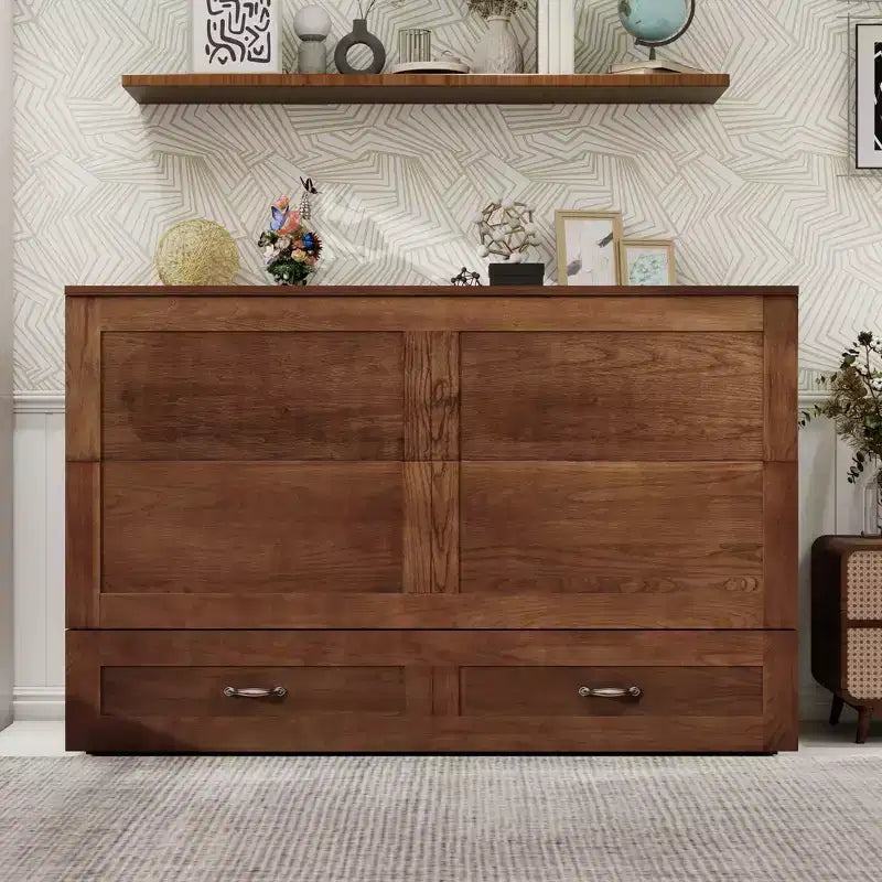 Letto a scomparsa Queen con telaio in legno massello, cassetti e caricatore integrato 62,05''x39,76''