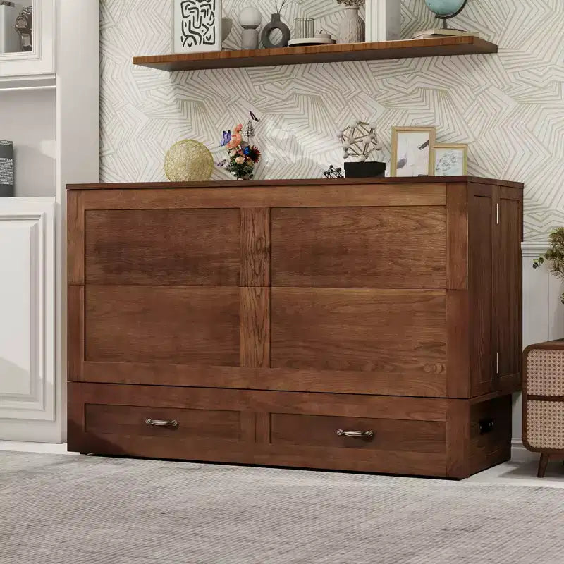 Letto a scomparsa Queen con telaio in legno massello, cassetti e caricatore integrato 62,05''x39,76''