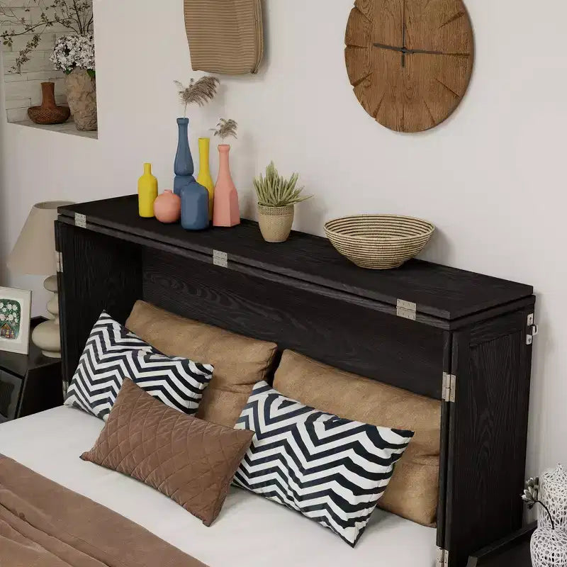 Letto a scomparsa Queen con telaio in legno massello, cassetti e caricatore integrato 62,05''x39,76''