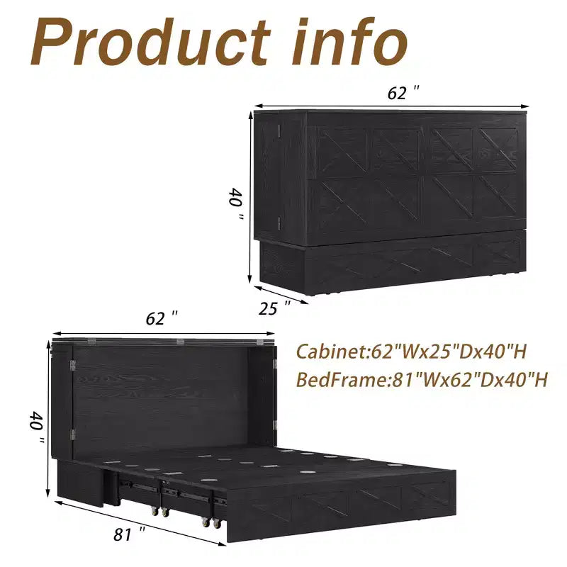 Letto a scomparsa Queen con telaio in legno massello, cassetti e caricatore integrato 62,05''x39,76''