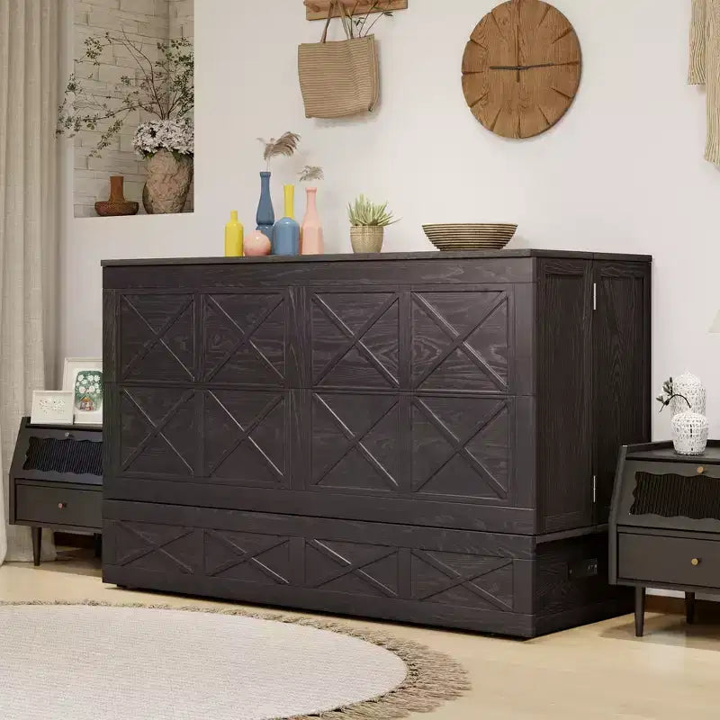 Letto a scomparsa Queen con telaio in legno massello, cassetti e caricatore integrato 62,05''x39,76''