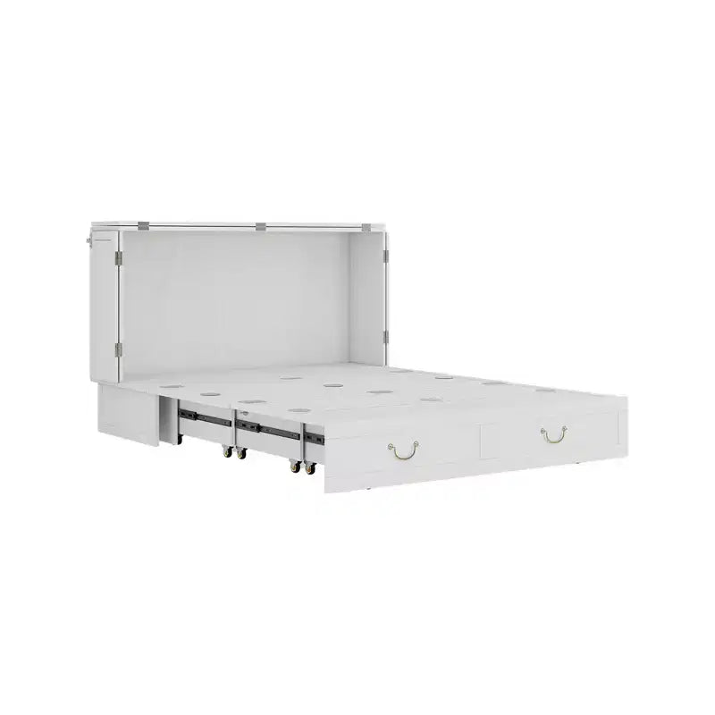 Solid Wood Frame Queen Murphy Bed with Drawers and Built-in Charger 62.05''x39.76''