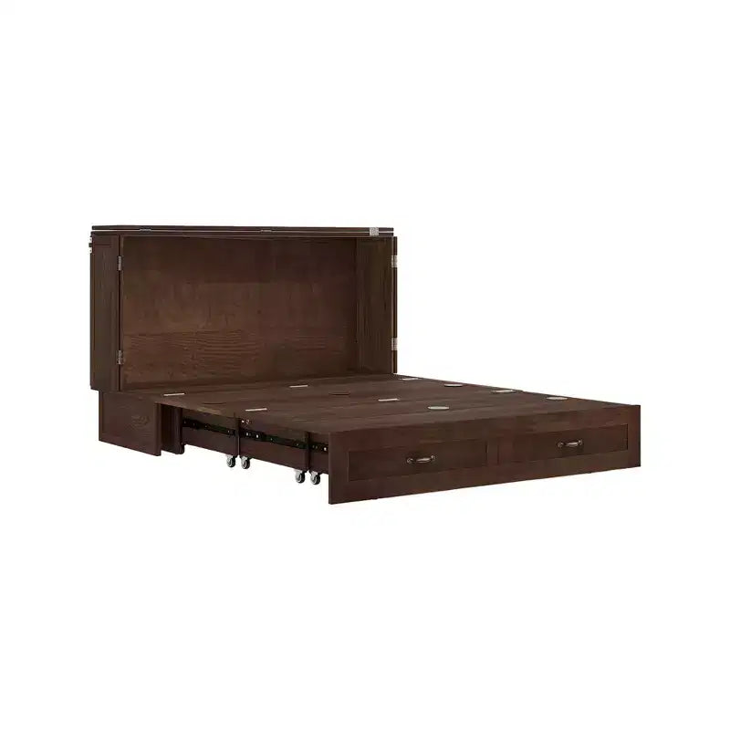 Solid Wood Frame Queen Murphy Bed with Drawers and Built-in Charger 62.05''x39.76''