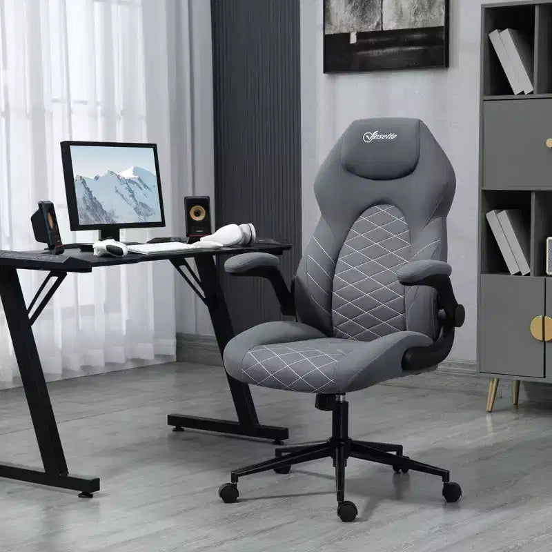 Polyester High-Back Ergonomic Office Chair with Flip-Up Armrests 27.3''x48''