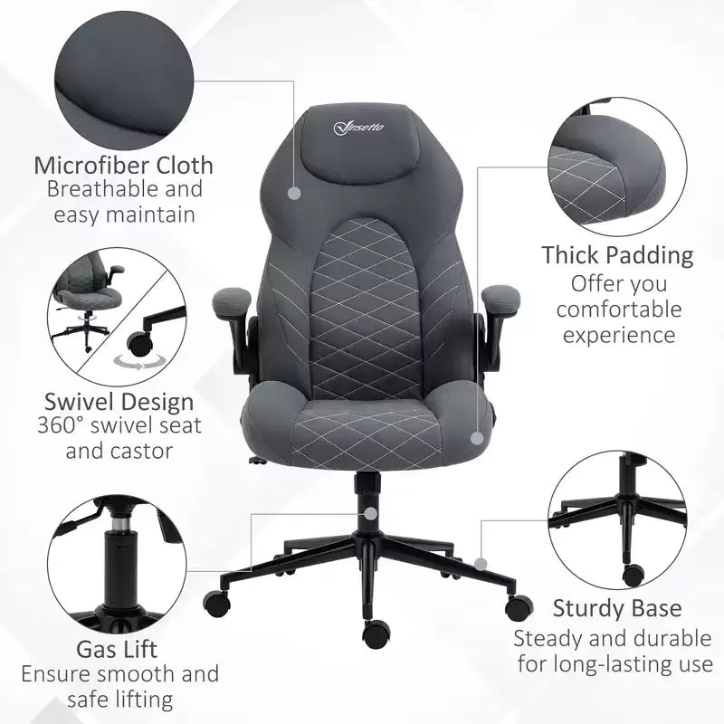 Sedia da ufficio ergonomica con schienale alto in poliestere e braccioli ribaltabili 27,3''x48''