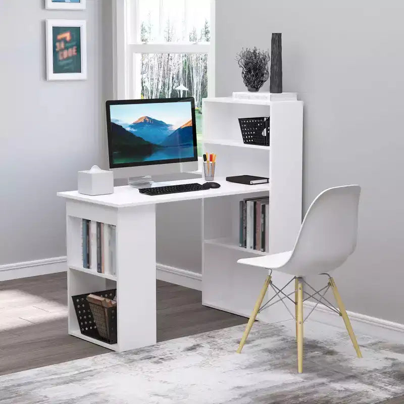 MDF Home Office Desk with 6-Tier Storage Shelves 47.25''x47.25''