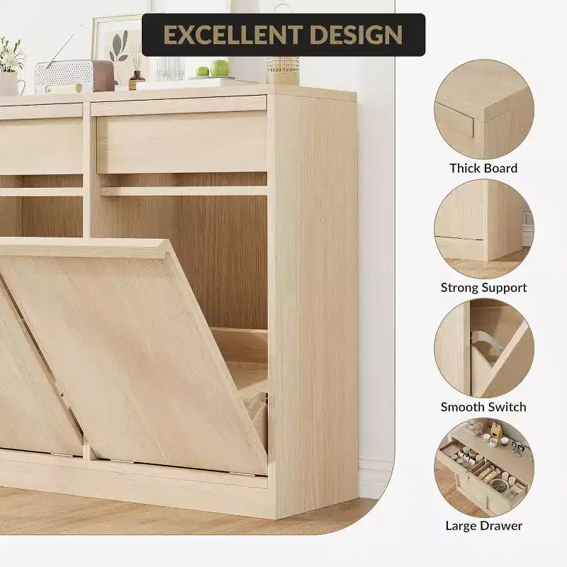 Pattumiera a scomparsa in MDF con cassetto superiore 35x50x90 cm