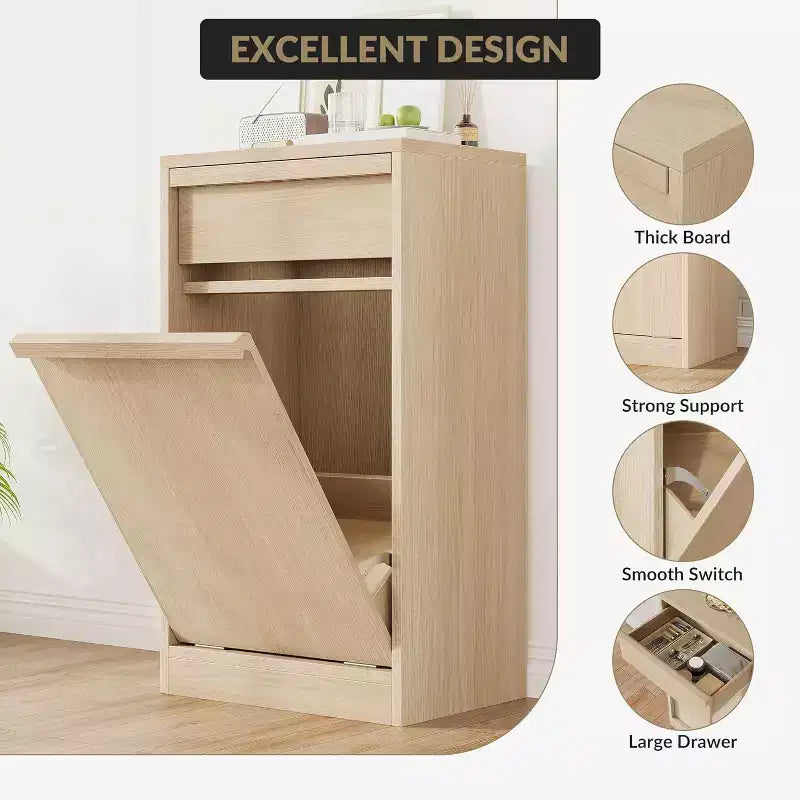 Pattumiera a scomparsa in MDF con cassetto superiore 35x50x90 cm