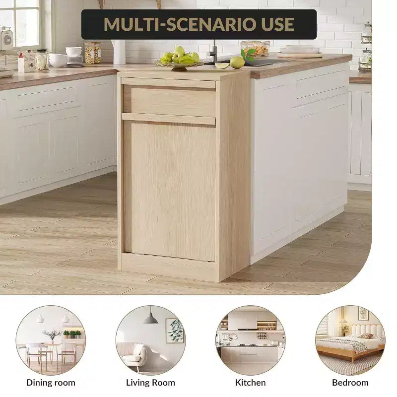 Pattumiera a scomparsa in MDF con cassetto superiore 35x50x90 cm