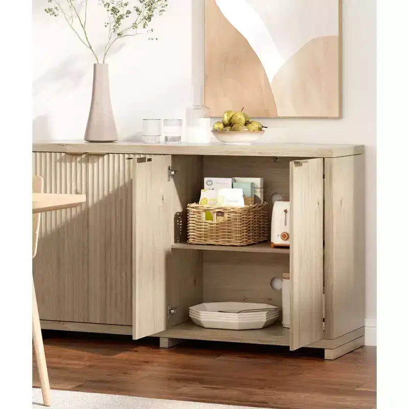 Credenza/Mobile Buffet in Legno d'Acero Scanalato con 4 Ante a Chiusura Ammortizzata 39.6 cm P