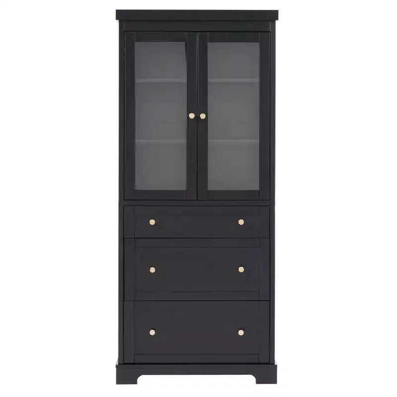 Mobiletto portaoggetti da bagno in MDF con ante in vetro e 3 cassetti 76,5x40x178 cm