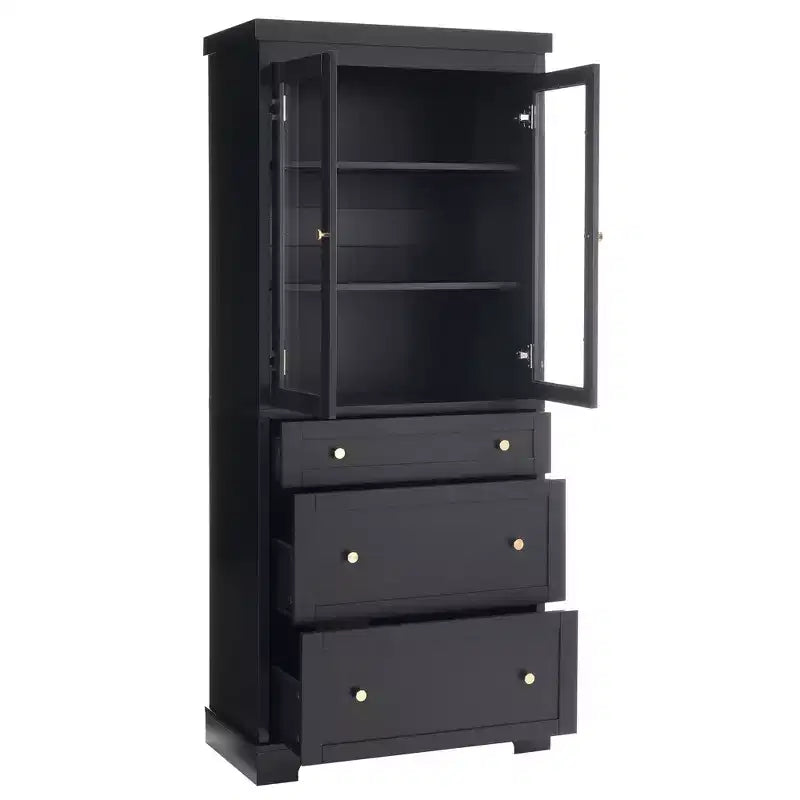Mobiletto portaoggetti da bagno in MDF con ante in vetro e 3 cassetti 76,5x40x178 cm