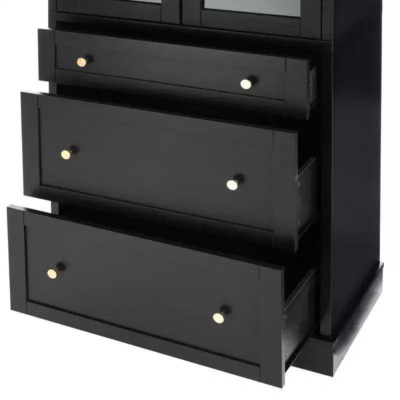 Mobiletto portaoggetti da bagno in MDF con ante in vetro e 3 cassetti 76,5x40x178 cm
