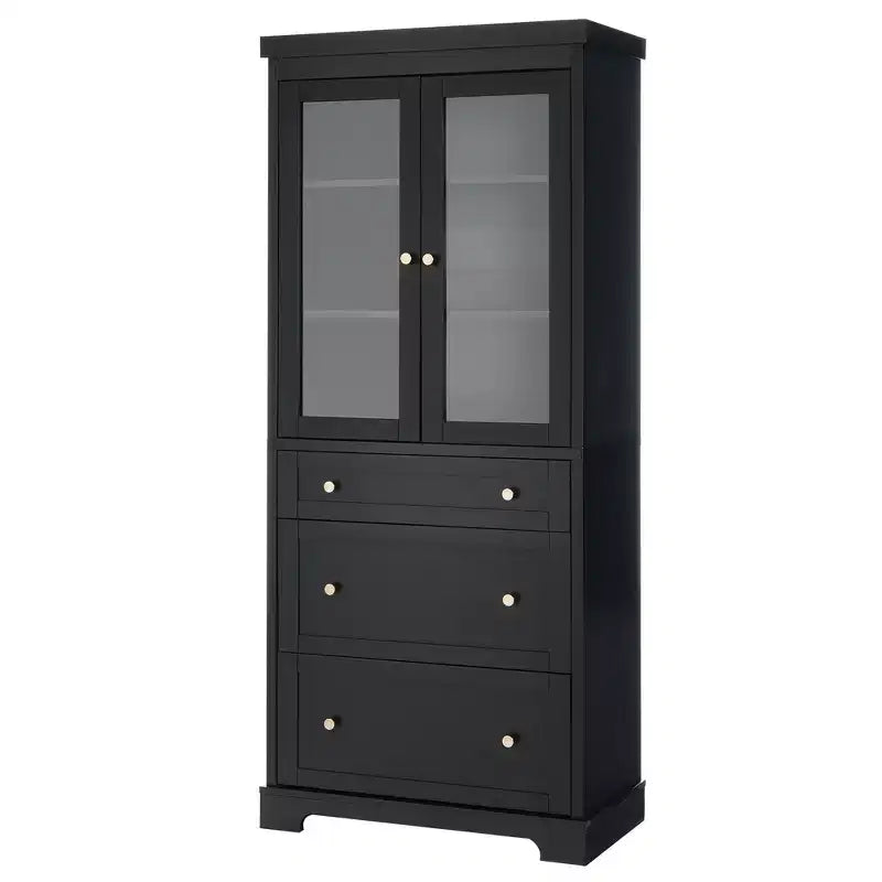 Mobiletto portaoggetti da bagno in MDF con ante in vetro e 3 cassetti 76,5x40x178 cm
