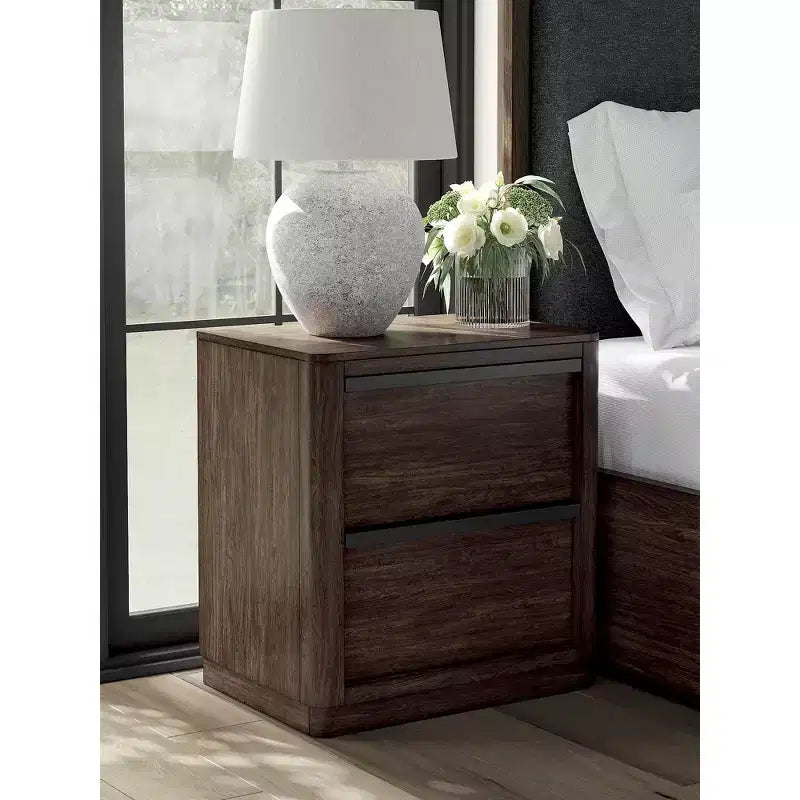 Mango Wood Veneer 2-Drawer Nightstand Dark Brown 26''x18''x32.75''