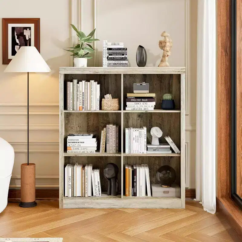 Wood 6-Cube Storage Shelf Organizer Bookcase 53''H Freestanding