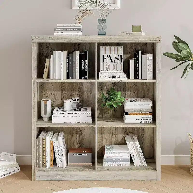 Wood 6-Cube Storage Shelf Organizer Bookcase 53''H Freestanding