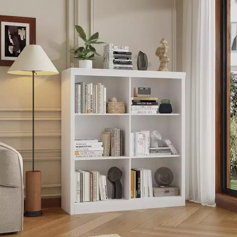 Wood 6-Cube Storage Shelf Organizer Bookcase 53''H Freestanding