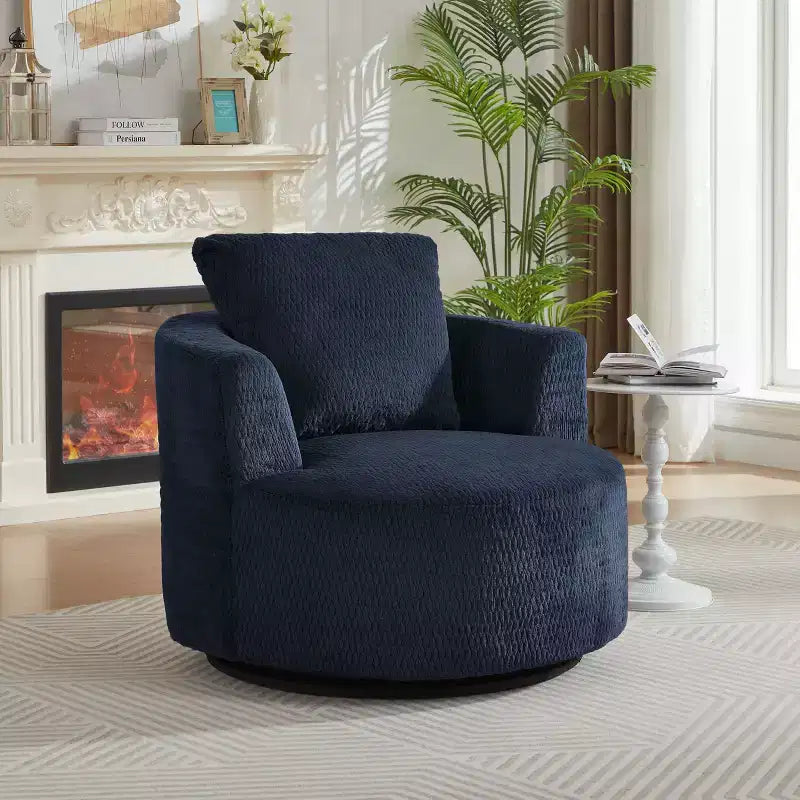 Faux Fur Upholstered 360-Degree Swivel Barrel Accent Chair Solid Wood Frame