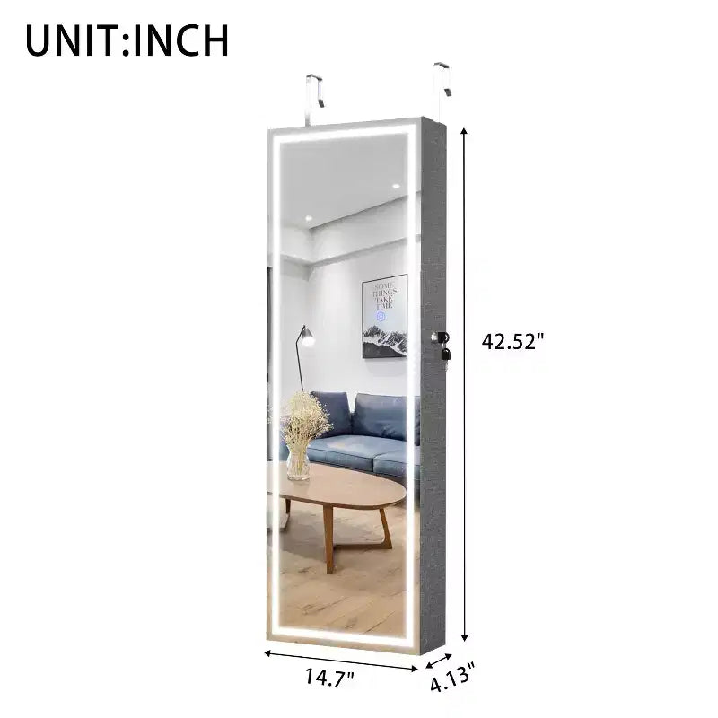 Specchio a figura intera da parete in MDF con portagioie e serratura di sicurezza 14,3''x43,3''