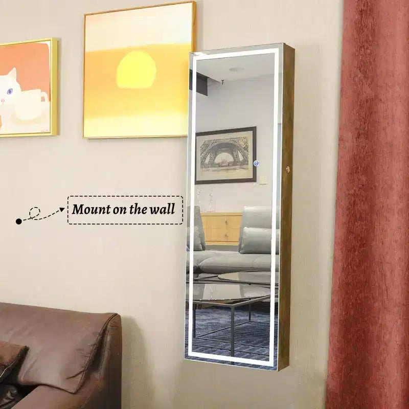 Specchio a figura intera da parete in MDF con portagioie e serratura di sicurezza 14,3''x43,3''