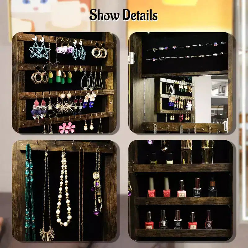 MDF Wall-Mount Full Body Mirror with Jewelry Storage and Security Lock 14.3''x43.3''
